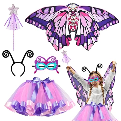 5 Stück Kostüm Schmetterling Kinder, Schmetterlingsflügel Kostüm Kinder, Schmetterling Umhang Kostüm mit Bunte Flügel, Maske, Tüllrock, Haarreif und Zauberstab, Kostüm Karneval Fasching Cosplay (C) 5 Stück Kostüm Schmetterling Kinder, Schmetterlingsflügel Kostüm Kinder, Schmetterling Umhang Kostüm mit Bunte Flügel, Maske, Tüllrock, Haarreif und Zauberstab, Kostüm Karneval Fasching Cosplay (C) von ZTBFHLZQ