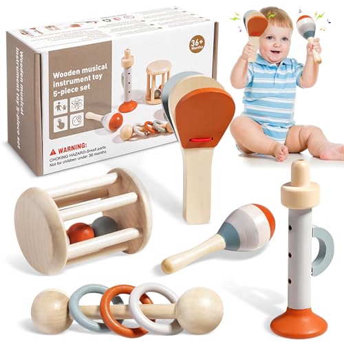 Musikinstrumente für Kinder, 5-Teiliges Montessori Musikinstrumente für Babys, Baby Musikspielzeug, Percussion Set Mit Maracas, Trompete, Kastagnetten, Geburtstagsgeschenk für Kinder von 1-3 Jahren Musikinstrumente für Kinder, 5-Teiliges Montessori Musikinstrumente für Babys, Baby Musikspielzeug, Percussion Set Mit Maracas, Trompete, Kastagnetten, Geburtstagsgeschenk für Kinder von 1-3 Jahren von ZTBFHLZQ