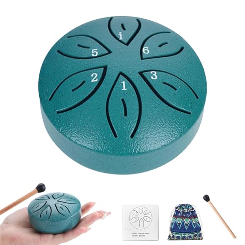 Regentrommel für draußen, 7,6 cm, 6 Noten, Mini-Stahlzungentrommel für Kinder, Regenmusikmacher draußen mit Schlägeln und Musikbuch für Garten/Regentage/Camping/Meditation/Yoga (Drak Green) von ZTJ
