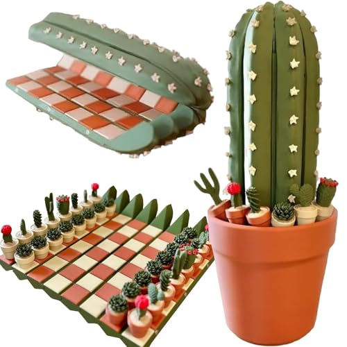 Cactus Chess Set, 3D Printed Board Games 32-Piece Roll-Up Travel Chess with Succulent Plant Pieces, Portable & Magnetic, Gift for Adults & Kids von ZTMHRG