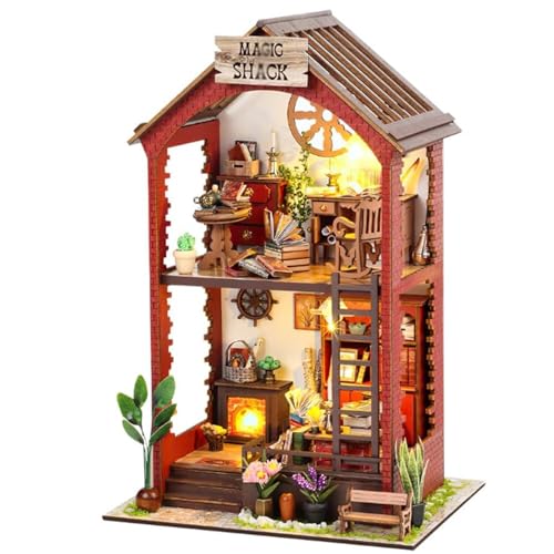 Miniatur-Hausbausätze Für Erwachsene, DIY 3D-Holzpuzzle-Montagebuchecke, Mit Möbeln Und LED-Licht, Handgefertigtes Modell-Bücherregal, Interessante Kreative Wohnornamente von ZTMHRG