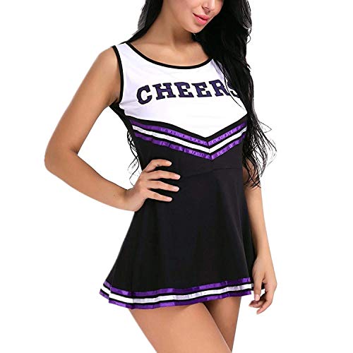 ZTie Damen Mädchen Cheerleader Kostüm Uniform Karneval Fasching Party Halloween Cosplay Kostüm Kleid Cheerleading Bekleidung Kleid (Schwarz, L) von ZTie