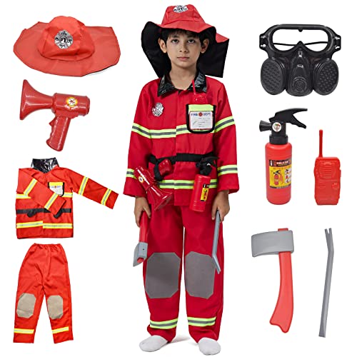 ZUCOS Kinder Feuerwehrmann Kostüm Rollenspiel Set - Feuerwehrmann Spielzeug Zubehör Feuerwehrmann Verkleiden Karneval Geburtstag Weihnachten Geschenke (7-9 Jahre) von ZUCOS