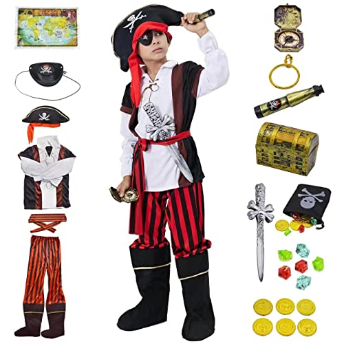 ZUCOS Kinder Piratenkostüm Rollenspielset - Piratenspielzeug Zubehör Anziehen Geburtstag Halloween Weihnachten Geschenke (10-12 Jahre) von ZUCOS