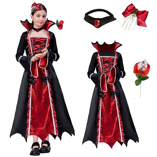 ZUCOS Mädchen Vampir Kostüm für Halloween Gothic Edles Mittelalterliches Vampir kleid Karneval Party (Schwarz, 3-4 Jahre) von ZUCOS