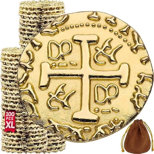 ZUCOS Piraten Münzen Zubehör,Goldmünzen-Set, Metall Goldtaler Deko Dublonen für DND Brettspiele, Cosplay, Realistische Mittelalter Geld-Imitation, Piratenschatz (35 PCS) von ZUCOS
