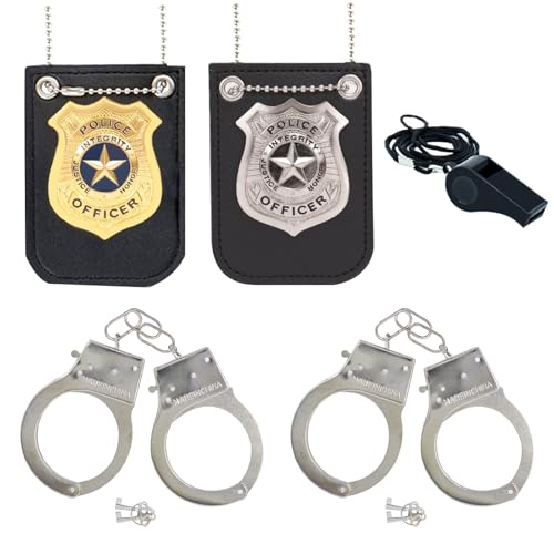 ZUCOS Polizei Kostüm Kinder, Polizist Handschellen Sonnenbrille Abzeichen Detective Cop Swat Rollenspiel Zubehör Halloween Party Kostüm Dress up (B, Medium) von ZUCOS