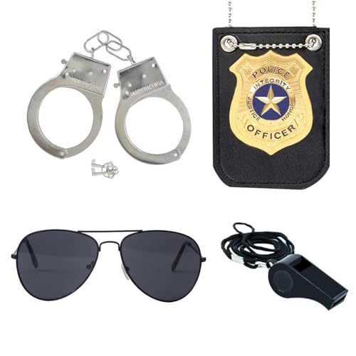 ZUCOS Polizei Kostüm für Kinder, Erwachsene, Polizist Handschellen Sonnenbrille Abzeichen Jungen Mädchen Karneval Detective Dress-ups Halloween-Kostüm (C, Medium) von ZUCOS