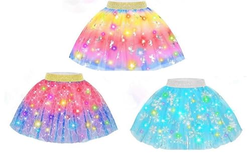 ZUCOS Prinzessin Dress up für Mädchen, Light up Kostüm Kleider Geburtstag Geschenk Röcke Kronen Schmuck Spielzeug für Kleinkinder 3-8 (Regenbogen) von ZUCOS
