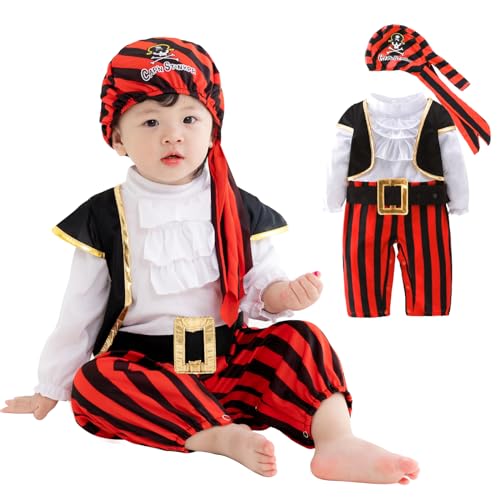 ZUCOS Unisex Baby Ein Stück Kostüm Bodysuit Säugling Kleinkind Strampler Cosplay Jumpsuit (3-4 Jahre, Pirat) von ZUCOS