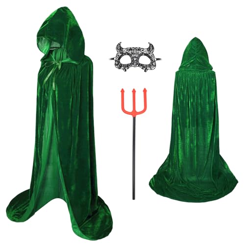 ZUCOS Unisex Erwachsener Umhang mit Kapuze Lange Cape Halloween Vampir Kostüm Grün Kinder Größe L 100cm von ZUCOS