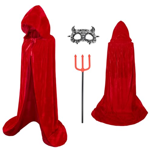 ZUCOS Unisex Erwachsener Umhang mit Kapuze Lange Cape Halloween Vampir Kostüm Rot Erwachsene Größe L 180cm von ZUCOS