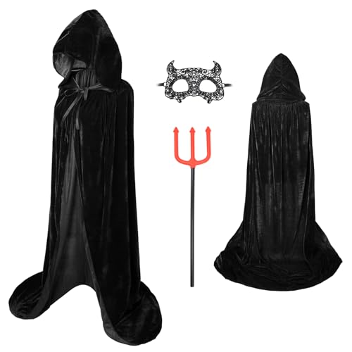 ZUCOS Unisex Erwachsener Umhang mit Kapuze Lange Cape Halloween Vampir Kostüm Schwarz Erwachsene Größe L 180cm von ZUCOS