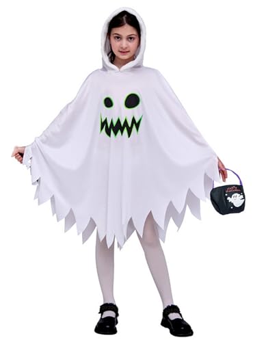 ZUCOS Weiß Geisterroben Kostüm für Kinder Halloween Gruseliges mit Kürbisbeutel (Weiß, 3-4 Jahre) von ZUCOS