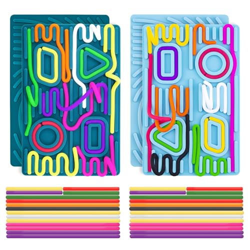 Sensorik Activity Board, Silikon Sensory Fidget Spiel Toys, Doppelseitiges Sensorisches Spielzeug zur Autismus ADHD für Kinder ab 3 Jahr & Erwachsene & 20 Zubehör Schnüren(2Pcs Blau+Hellblau) Sensorik Activity Board, Silikon Sensory Fidget Spiel Toys, Doppelseitiges Sensorisches Spielzeug zur Autismus ADHD für Kinder ab 3 Jahr & Erwachsene & 20 Zubehör Schnüren(2Pcs Blau+Hellblau) von ZUGHXMS