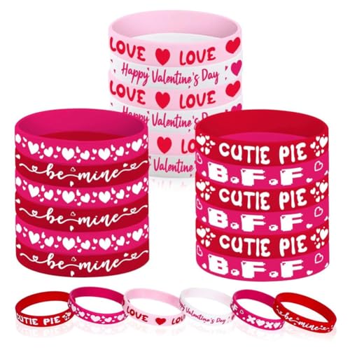ZUHEGELA 24 Stück Valentinstagsbevorzugungen Silikonarmbänder Rosa Rot Liebesherz-Armbänder für Kinder Erwachsene Partygeschenk (6 ) von ZUHEGELA