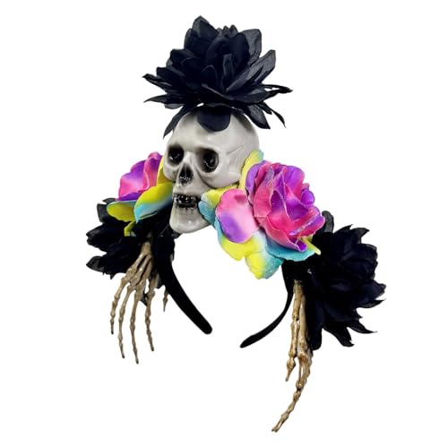 ZUJIABAO Harz-Haarreif mit Totenkopf-Blume, Haarstyling-Zubehör mit weicher Polsterung, für Halloween-Festlichkeiten und Bühnenauftritte, Totenkopf-Haarband für Themenpartys von ZUJIABAO