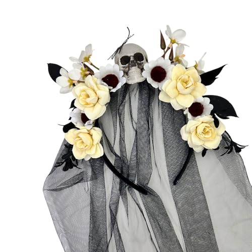 ZUJIABAO Hexen-Kopfschmuck, Totenkopf-Blume, Haarreif für Halloween, Kostüm, Event, Tag der Toten, Feier, Schleier, Haarband für Cosplay, Halloween-Zubehör ZUJIABAO Hexen-Kopfschmuck, Totenkopf-Blume, Haarreif für Halloween, Kostüm, Event, Tag der Toten, Feier, Schleier, Haarband für Cosplay, Halloween-Zubehör von ZUJIABAO