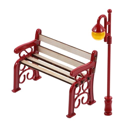 ZUNOXAZ 1 Satz Bench Street Light Model Parkbank-Modell Dekoratives Bankmodell Mini-gartenbank Mini-puppenhaus-Ausstattung Mini-Miniatur-straßenlaternenmodell Modell Bank Zinklegierung Rot von ZUNOXAZ