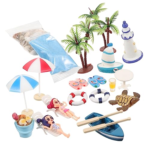 ZUNOXAZ 1 Satz Miniatur Strand Dekoration Set Strandstil Ornamente für Puppenhaus Kreative Mikrolandschaft Realistische Sommer Szenerie DIY Gartenaccessoires Teiliges Set von ZUNOXAZ