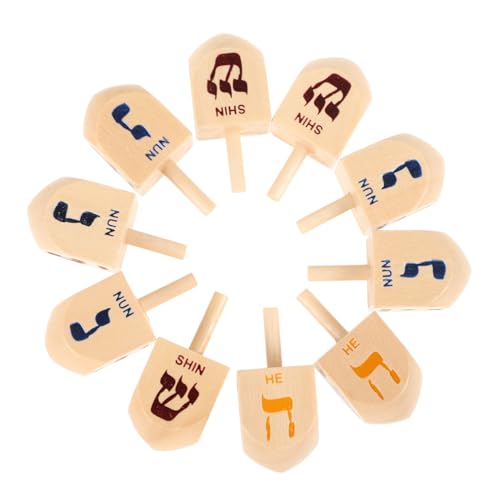 ZUNOXAZ 10 Stück Teiliges Hanukkah Holzkreisel Set Dekorative Mini Dreidel Traditionelles Festivalspielzeug für Fördert Konzentration und Festliche Stimmung als Hanukkah Partygeschenk von ZUNOXAZ