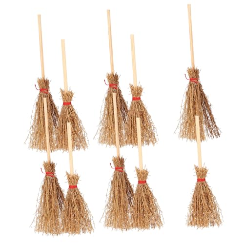 ZUNOXAZ 10 Stück Teiliges Mini handgefertigtes Strohbesen Realistische Hexenbesen Dekoration Feine Details für Puppenhäuser Halloween Party deko und Miniatur sammler von ZUNOXAZ