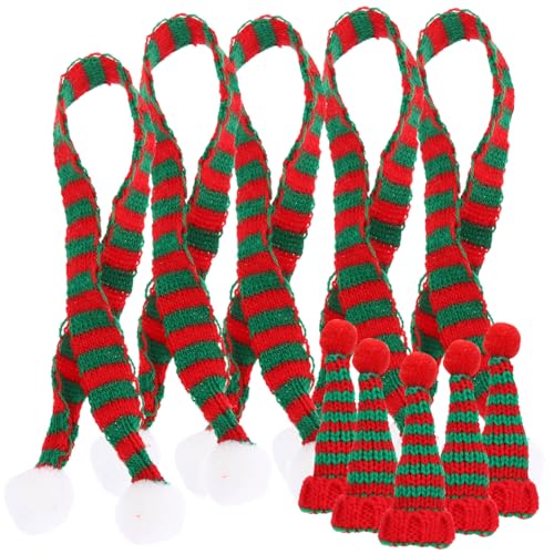 ZUNOXAZ 10 Teiliges Mini Schal Wollmützen Set Miniatur Schal Weihnachtsmützen Damen Party Weihnachts Abdeckkappe Bastelzubehör Flauschige Weihnachtsmützen Kits Großpackung von ZUNOXAZ