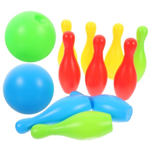 ZUNOXAZ 12 Stück Teiliges Bowling Set mit Kegeln Bällen Abgerundete Kanten Fördert Koordination und Farberkennung Interaktives Outdoor für Eltern Junge Mädchen Spiele Zufällige Farbe von ZUNOXAZ