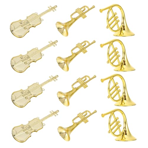 ZUNOXAZ 12 Stück Teiliges Miniatur Musikinstrument Weihnachtsbaum Anhänger Detaillierte Violin Horn und Trompetenmodelle Realistische Weihnachtsdeko für Basteln Festdekoration und Sammler von ZUNOXAZ