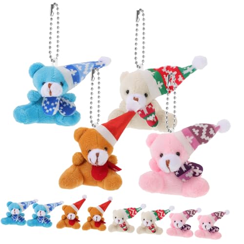 ZUNOXAZ 12 Stück Teiliges Weihnachtsbär Anhänger Kleine Plüschbären Schlüsselanhänger Bag Charms Cartoon Design als Geschenk und Dekoration für Weihnachten Partys Geburtstage von ZUNOXAZ