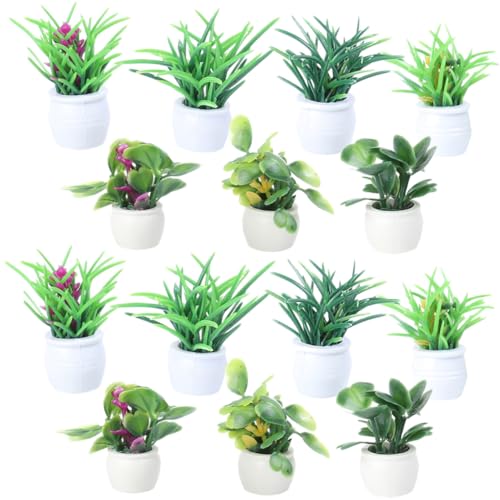 ZUNOXAZ 14 Stück Teiliges Mini Bonsai Modellset DIY Mikrolandschaft Zubehör Miniatur Blumentopf Figurine Widerstandsfähig Verblassungsfrei für Puppenhaus Dekoration und Mini von ZUNOXAZ