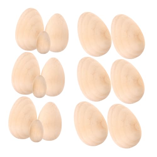 ZUNOXAZ 15 Stück Teiliges Holz Eier Bemalen Naturbelassen Realistische Simulation Robuste Bastel Eier für DIY Dekoration Ostern Handwerkliche Gestaltung Natürliche Holzmaserung von ZUNOXAZ