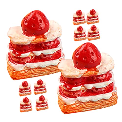 ZUNOXAZ 15 Stück Teiliges Realistisches Mini Kuchenmodell Set Dreistöckiger Künstlicher Erdbeer Sahne Kuchen Dekoratives Puppenhaus Zubehör und Fotorequisite für Hochzeit Party und Laden von ZUNOXAZ