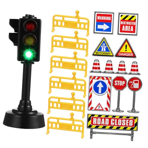 ZUNOXAZ 1Satz Mini Verkehrszeichen mit Kegeln und Straßenschildern Realistische Verkehrsschilder für Lernspiele Baustellen Bildung und Themenpartys von ZUNOXAZ