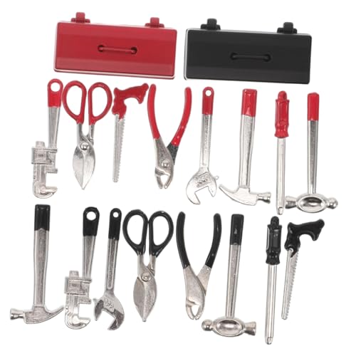 ZUNOXAZ 2 Sätze Miniatur Werkzeugkasten für Puppenhaus Realistische Mini Reparatur Werkzeuge mit Hammer Schraubendreher Zange Schraubenschlüssel Tragbar für Puppenhaus Dekoration und DIY von ZUNOXAZ