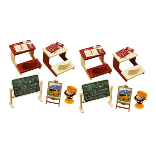 ZUNOXAZ 2 Sets Mini Klassenzimmermodell Miniatur Maltafeln Mini Puppen Klassenzimmerbedarf Miniatur Schulschreibtisch Heim Mini Klassenzimmerschreibtisch Und Stuhl von ZUNOXAZ