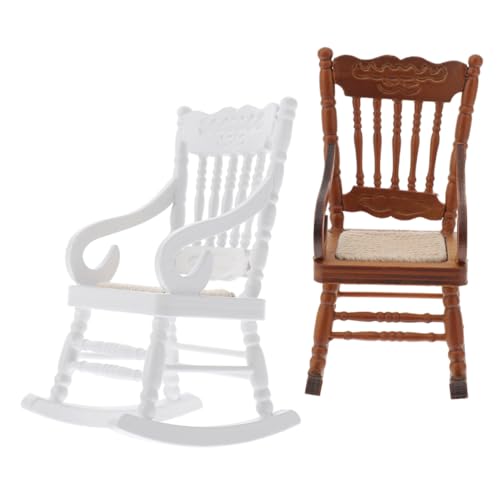 ZUNOXAZ 2 Stück Maßstab Holz Vintage Design mit Weichem Baumwollseil Sitz Handgefertigte Miniaturmöbel Dekoration für Puppenhaus Wohnzimmer Teiliges Braun und Weiß von ZUNOXAZ