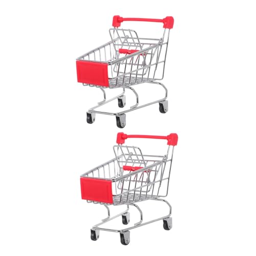 ZUNOXAZ 2 Stück Mini Einkaufswagen Klein Rot Miniaturladen Korb Rollenspiel Desktop Organizer Stabile Mischung Langlebig von ZUNOXAZ