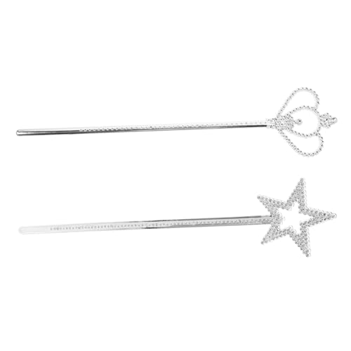 ZUNOXAZ 2 Stück Silberplated Sternstab und Kronenstab Prinzessin Zauberstab für Geburtstag Weihnachten Cosplay Party Mädchen Kostüm Requisiten Verarbeitet Langlebig von ZUNOXAZ