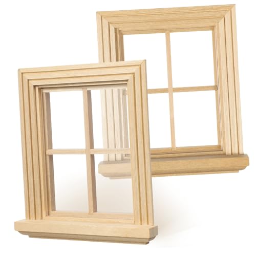ZUNOXAZ 2 Stück Teiliges Holzfenster für Puppenhaus Stabile Kleine Fensterrahmen mit Feiner Verarbeitung Realistische DIY Dekoration für Puppenhausmöbel und Pädagogisches von ZUNOXAZ
