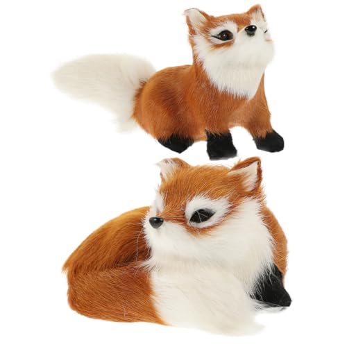 ZUNOXAZ 2stücke Realistische Fuchs Spielzeug Figuren Plüschige Tier Modelle Für Heimdekoration Fotorequisiten Für Freunde von ZUNOXAZ