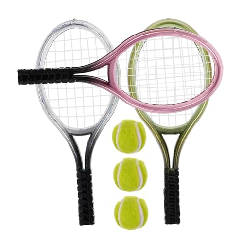 ZUNOXAZ 3 Sätze Miniatur Tennis Schläger Dekorationen Leichtes Modellspielzeug für Puppenhaus Fotografie Requisiten Vielseitig als Mini Haus Zubehör für Tennisliebhaber von ZUNOXAZ