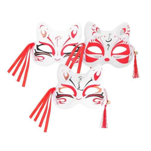 ZUNOXAZ 3 Stück Teiliges Katzenmaske Japanische Stil Halbgesicht Cat Masken für Karneval Cosplay Mottopartys Einzigartiges Design Fotorequisiten für Frauen und Mädchen von ZUNOXAZ