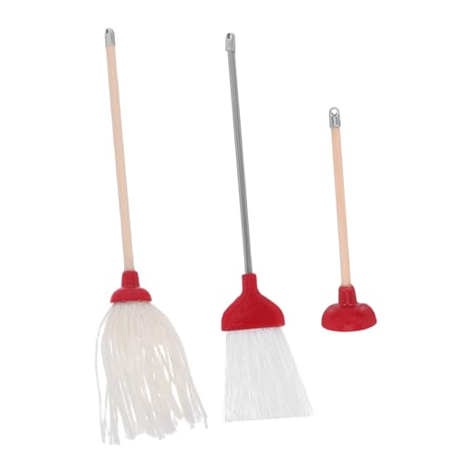 ZUNOXAZ 3 Stück Teiliges Puppenhaus Reinigungsset Miniatur Mop Besen Wc Zubehör Set Realistische Miniaturwerkzeuge für Puppenhaus Badezimmer Dekoration und Rollenspiel Zubehör von ZUNOXAZ
