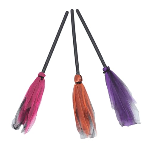 ZUNOXAZ 3 Stücke Halloween Hexenbesen mit Farbigem Mesh Design Wiederverwendbare Kostümrequisite für Hexen Cosplay und Party Dekoration Geeignet für Halloween Partyspaß von ZUNOXAZ