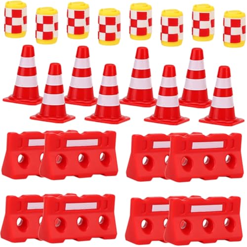 ZUNOXAZ 36 Stück Teiliges Verkehrszeichen Spielset für Ab Jahren Roter Mini Leitkegel Roter Absperrbarrieren und Gelber Schutzbehälter Pädagogisches Lernspielzeug zur Verkehrserziehung von ZUNOXAZ