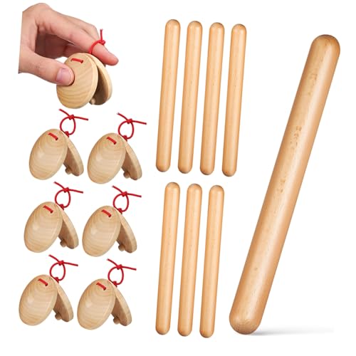 ZUNOXAZ 4 Paare Holz Rhythmusstäbe und Kastagnetten Percussion Instrumente Ab Monaten Glatte Oberfläche Sicher für Musikunterricht und Früherziehung von ZUNOXAZ