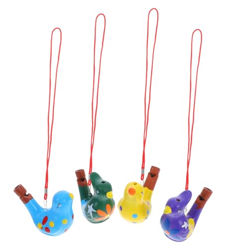 ZUNOXAZ 4 Stück Bunte Keramik Vogelpfeifen Wasserspielzeug Musikalisch Cartoon Vogelpfeife Party Mitgebsel Kinderspaß Sicheres Material von ZUNOXAZ
