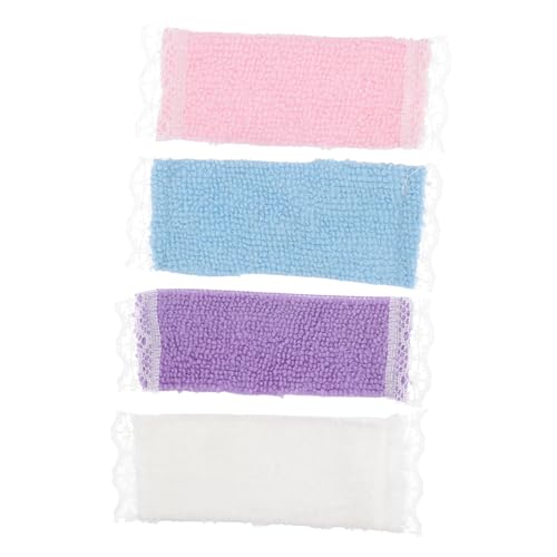 ZUNOXAZ 4 Stück Miniatur Badezimmertücher Teiliges mit Spitzen Design Lebensnahe Puppenhaus Accessoires Micro Handtücher in Zufälligen Farben für Mini Haus Dekoration von ZUNOXAZ