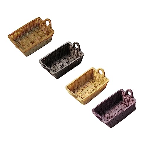 ZUNOXAZ 4 Stück Miniatur Resin Körbe Widerstandsfähig Umweltfreundlich Dekorative Puppenhaus Accessoires Farbiges Miniatur Aufbewahrungsset für Kinderzimmer und Bastelprojekte von ZUNOXAZ